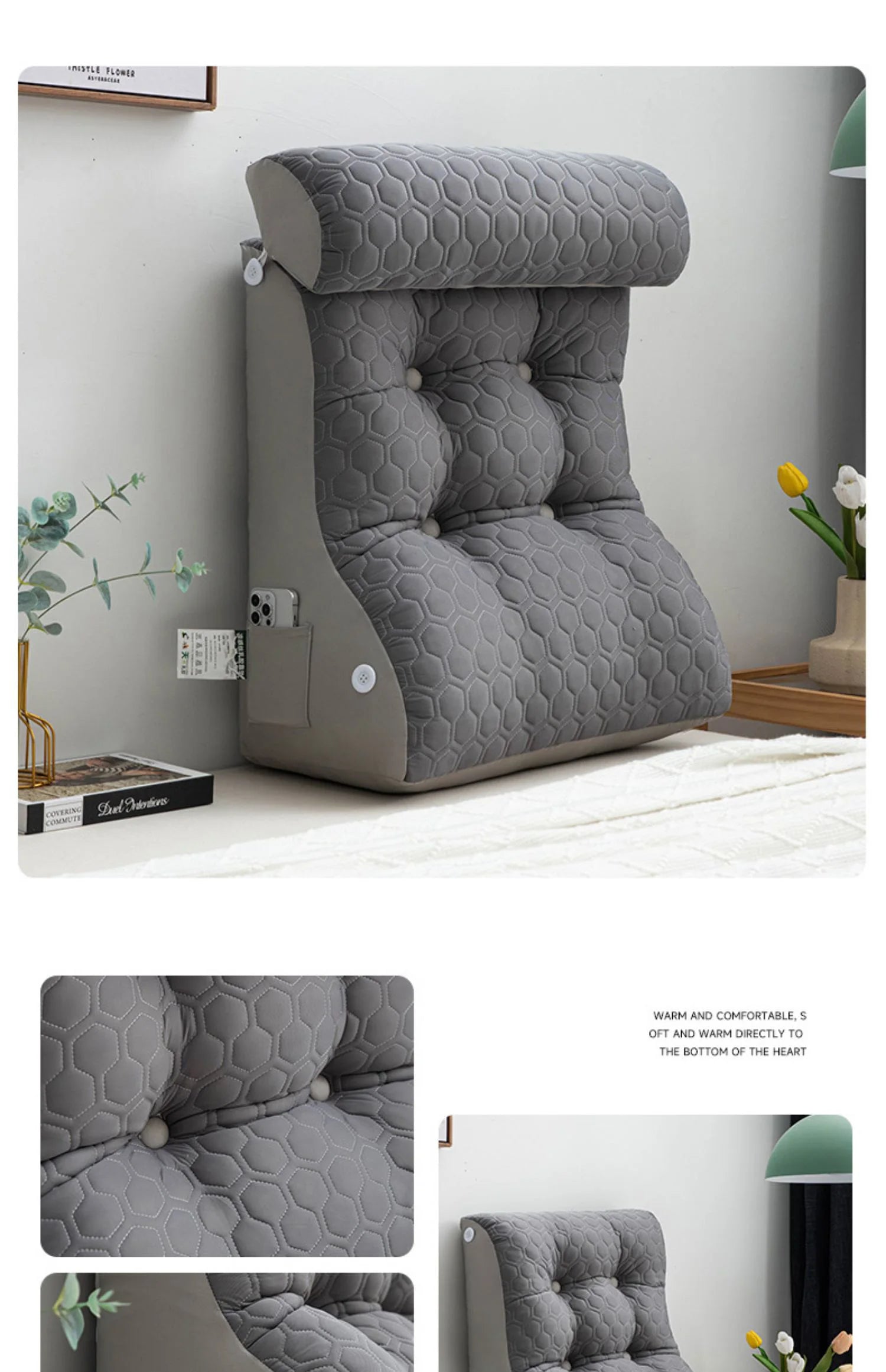 Coussin de lecture Elegance gris 4
