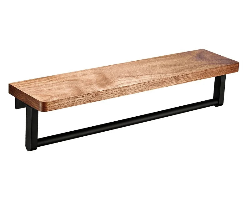 Étagère murale en bois 50 cm avec porte serviette-1