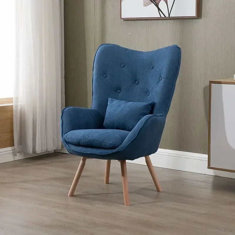 Fauteuil de lecture vintage bleu foncé avec pattes en bois-1