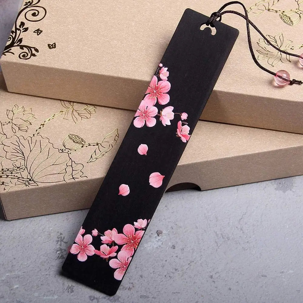 Marque page style chinois fleurs roses-1