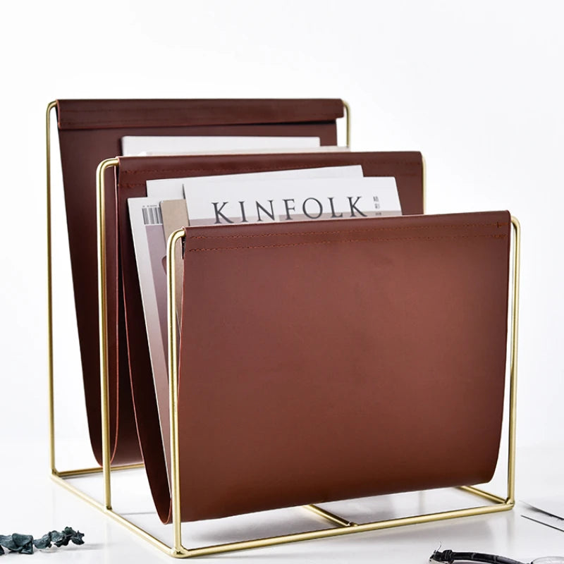 Porte revue Design double rangement en cuir-1