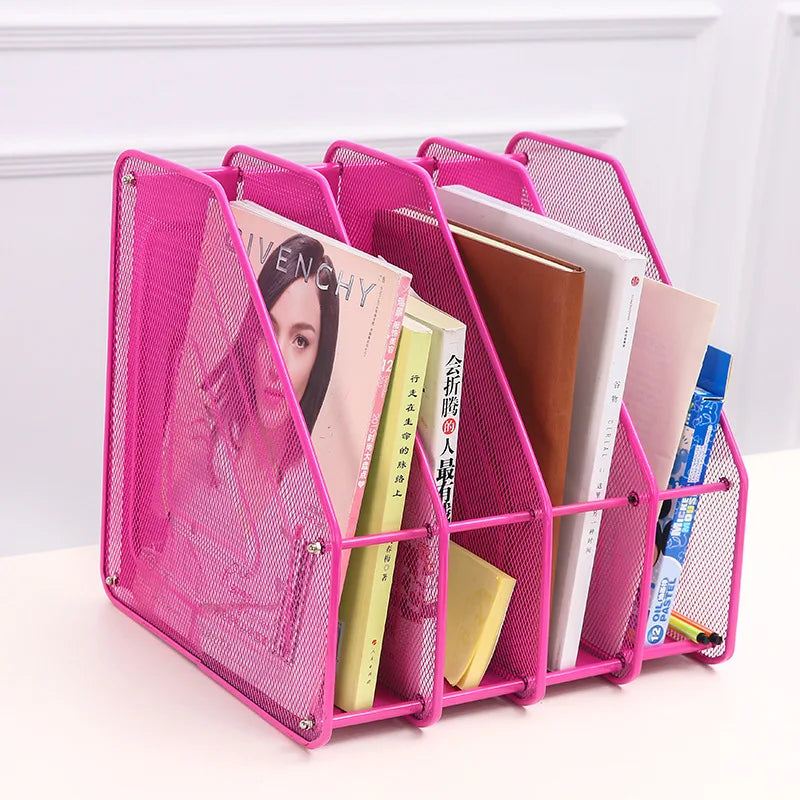 Porte-revue métallique 4 rangements rose-1
