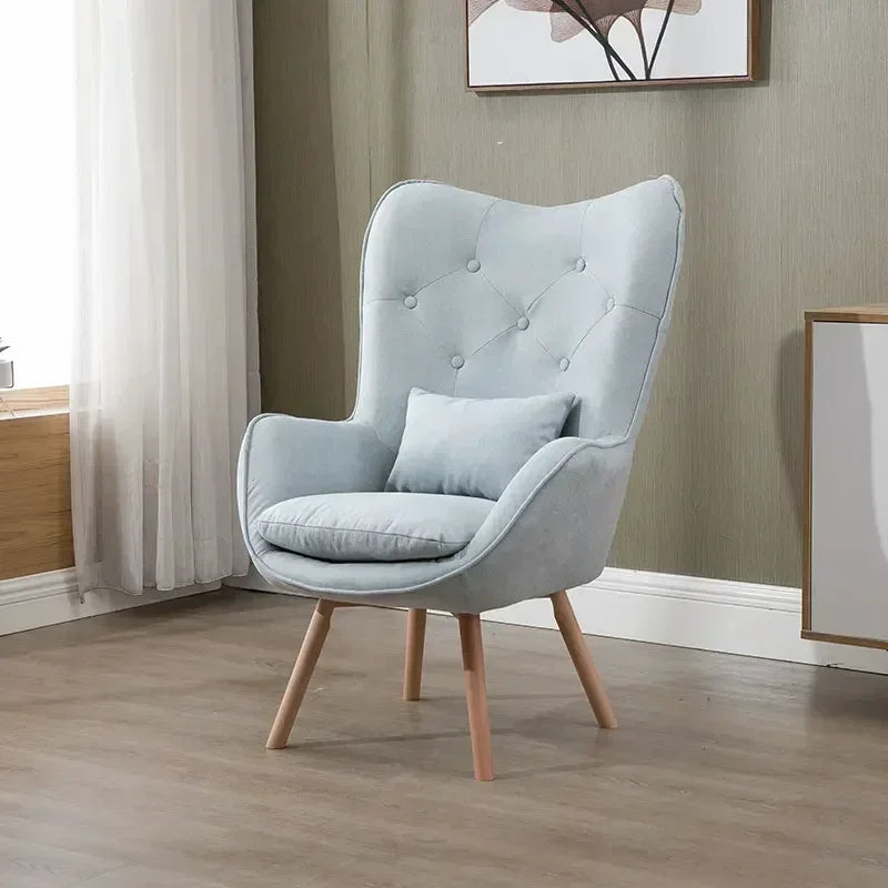 Fauteuil de lecture vintage bleu clair avec pattes en bois-1
