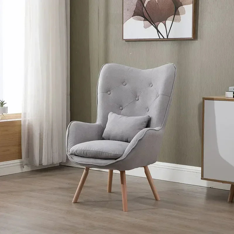 Fauteuil de lecture vintage gris avec pattes en bois-1