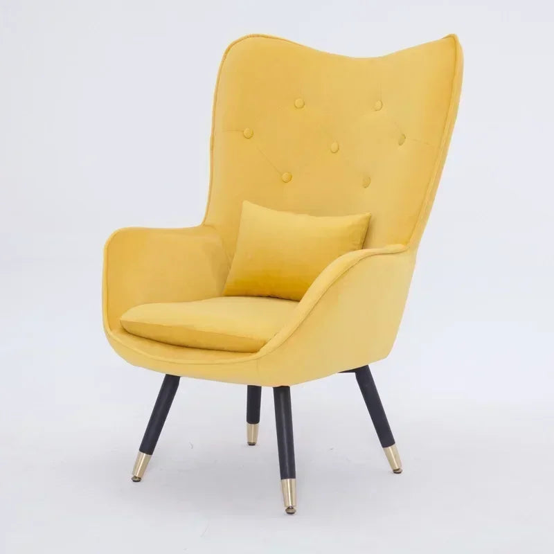 Fauteuil de lecture vintage jaune avec pattes en bois-1