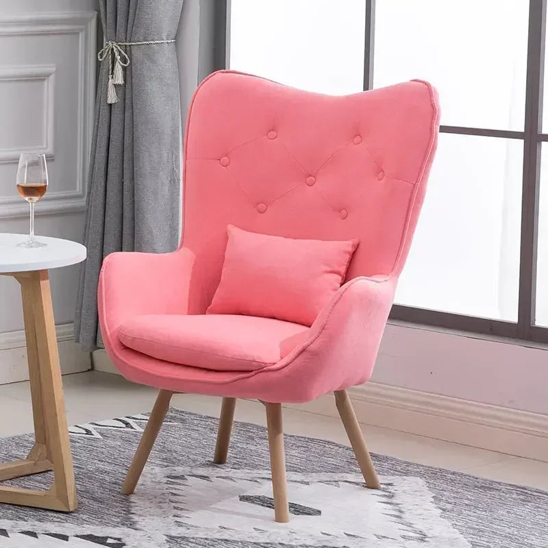 Fauteuil de lecture vintage rose avec pattes en bois-1