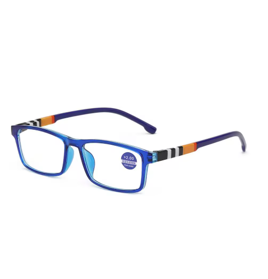 Lunettes de lecture rectangulaire monture rayée bleue-1