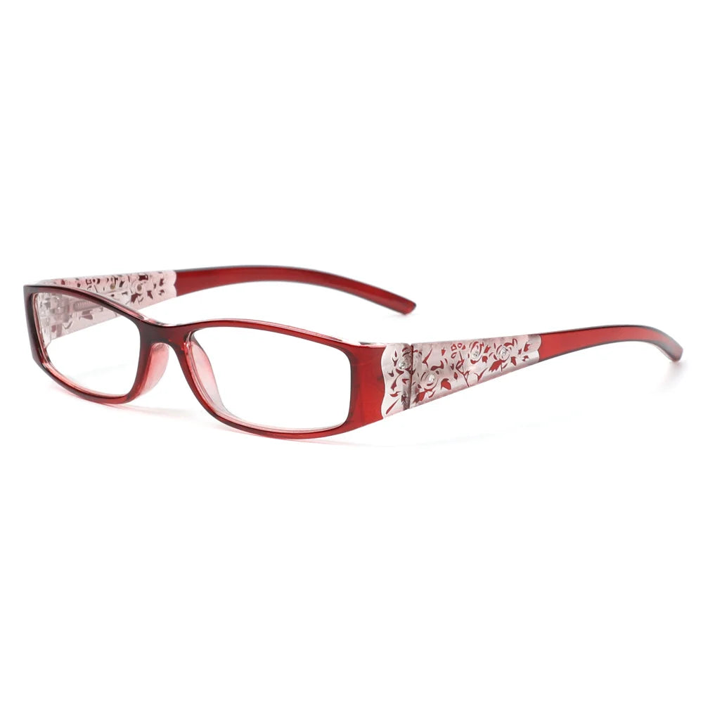 Lunettes grossissantes à petites fleurs bordeaux-1