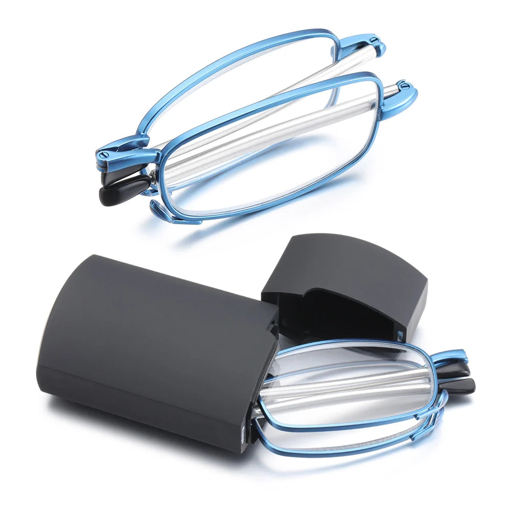 Lunettes grossissantes transportables étui rigide monture bleue-1