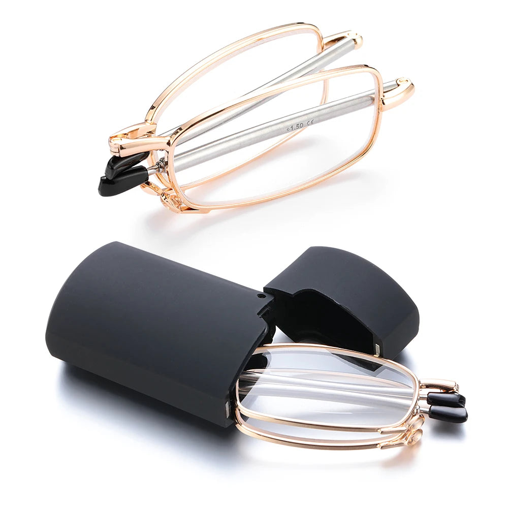 Lunettes grossissantes transportables étui rigide monture dorée-1