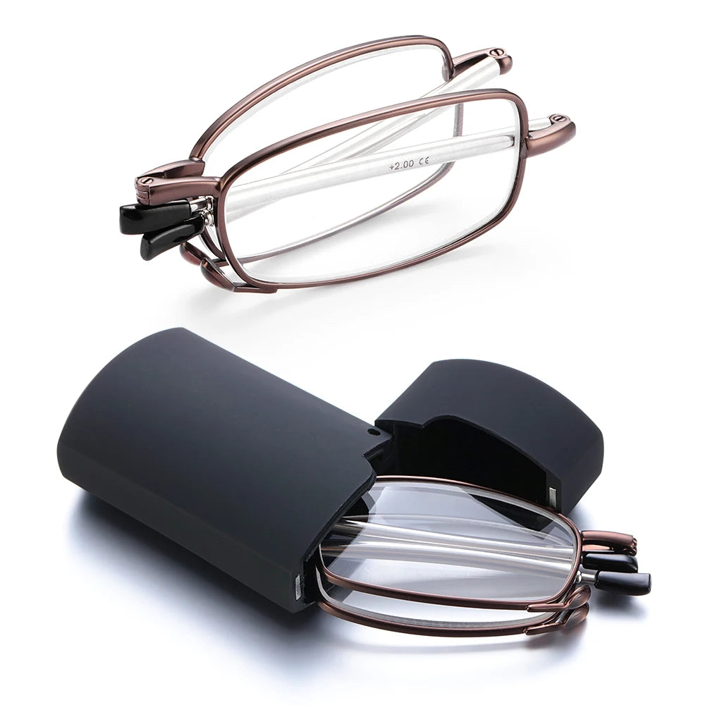 Lunettes grossissantes transportables étui rigide monture marron-1