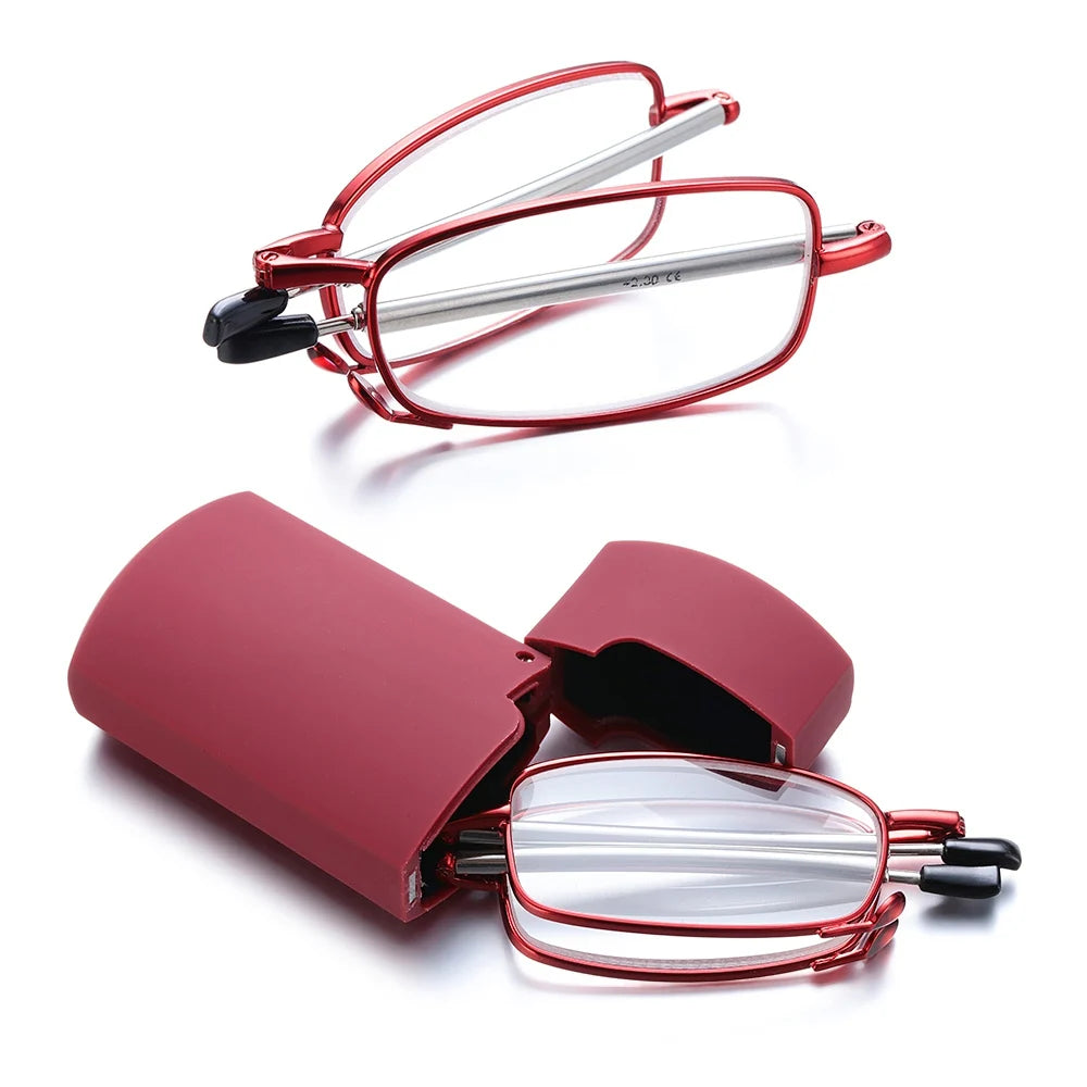 Lunettes grossissantes transportables étui rigide monture rouge-1
