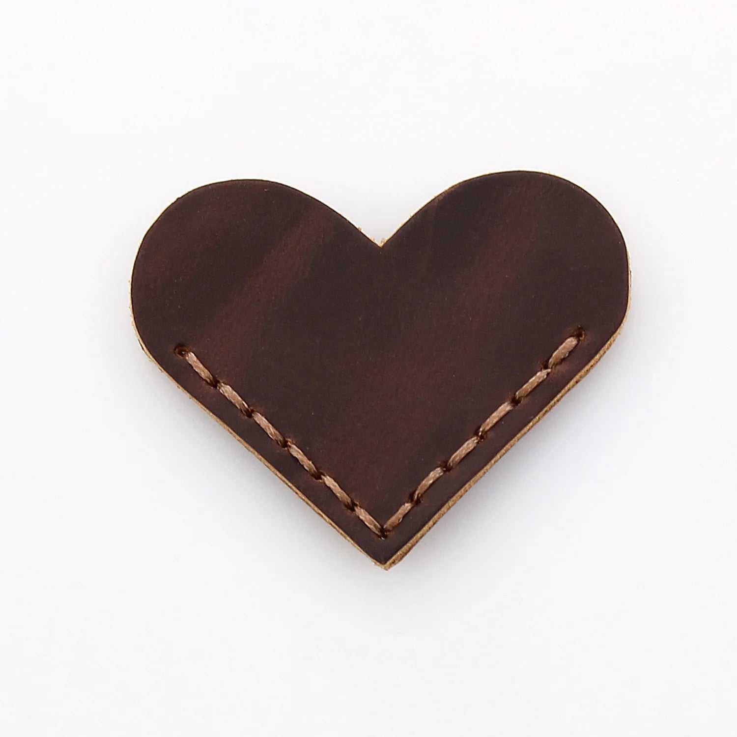 Marque page de coin coeur en cuir café-1