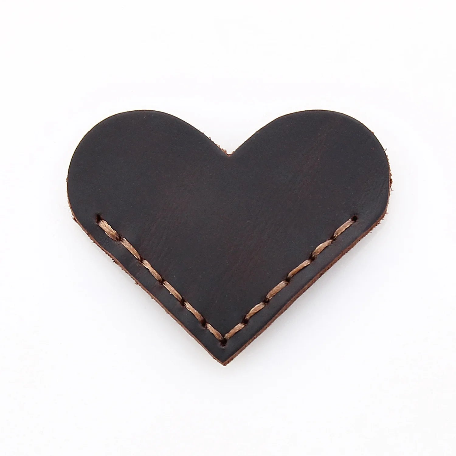 Marque page de coin coeur en cuir marron foncé-1