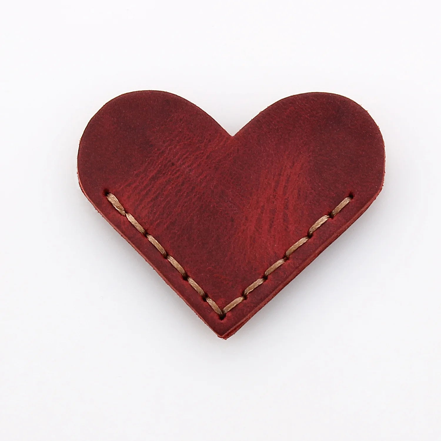 Marque page de coin coeur en cuir rouge-1