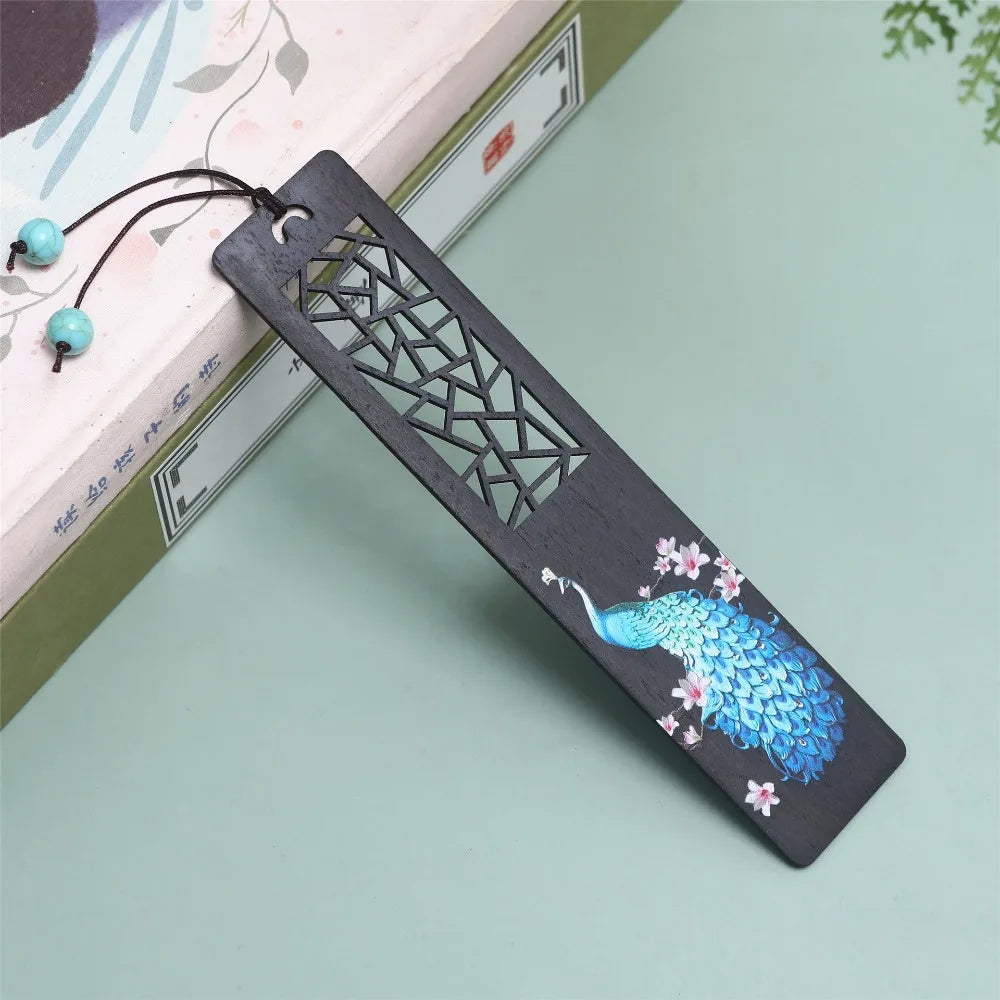 Marque page style chinois Paon bleu-1