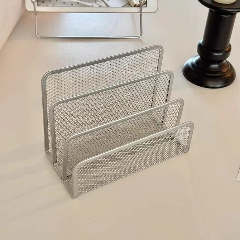 Porte-revue métallique 4 rangements gris-1