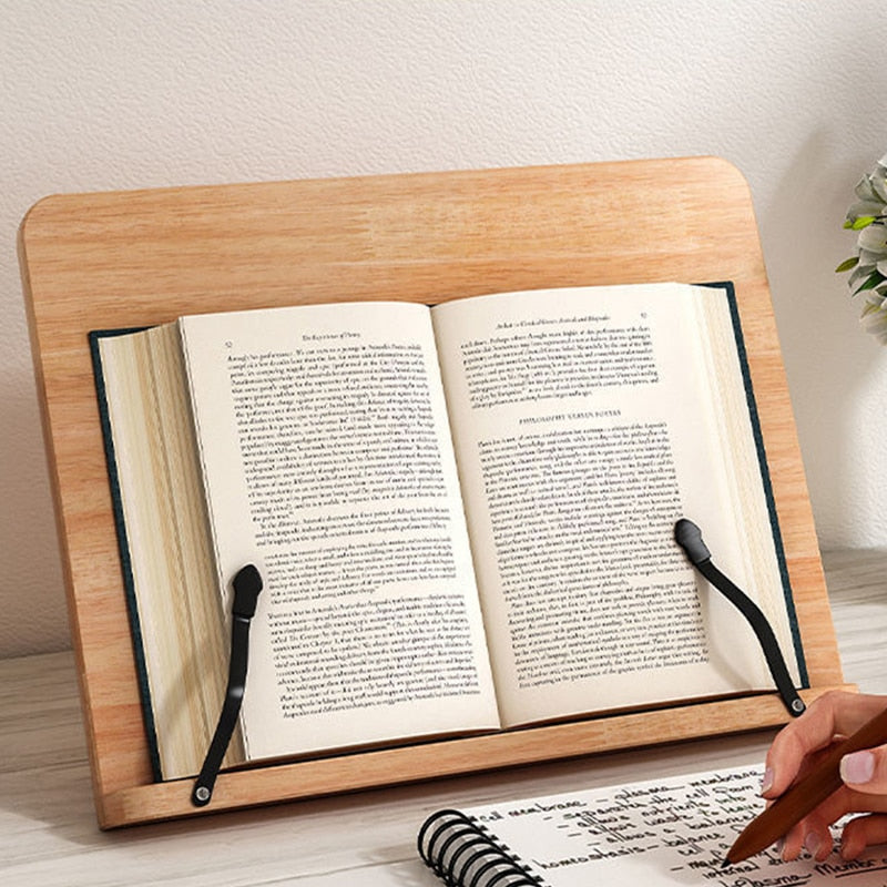 Support Livre Bois Noyer Vigo – Porte-Livre De Cuisine Réglable 3 Angles, Support Lecture Lit/Tablette/Cuisine, Pliable Compact