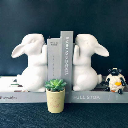 Serre-Livre-Ceramique-Lapins-Blanc1serre-livres3256803854432517-A Pair
