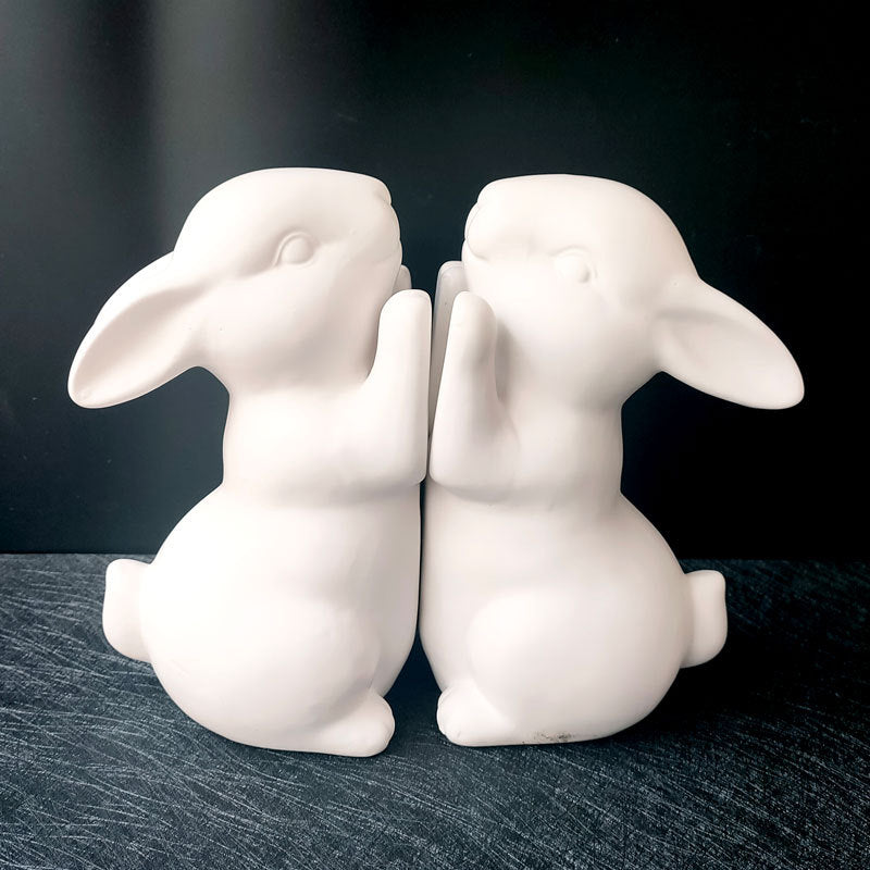 Serre-Livre-Ceramique-Lapins-Blanc2serre-livres3256803854432517-A Pair